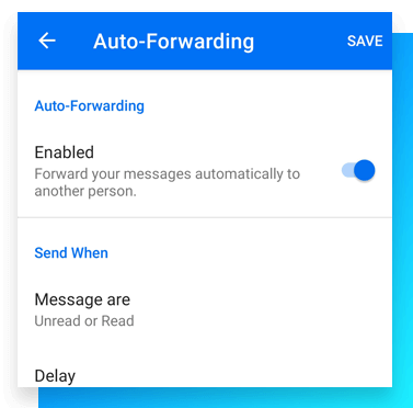 Image of auto forward settings.