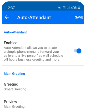Image of auto attendant settings mobile