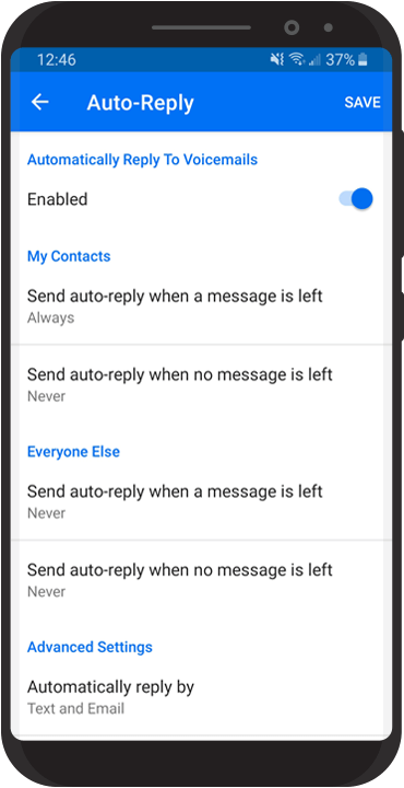 Image of auto reply message settings.