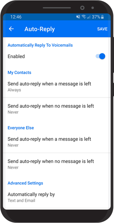 Image of Auto Reply settings on phone