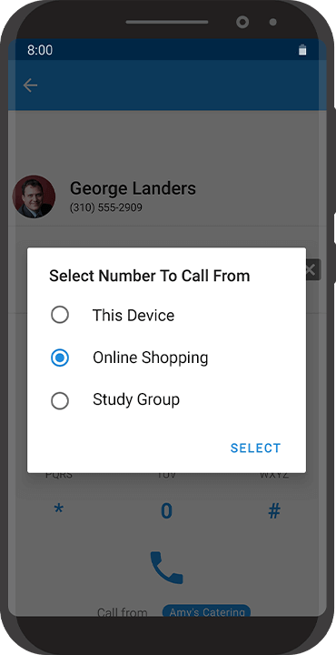 Image of selecting numbers to call from.