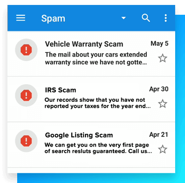 Image of visual voicemail with spam inbox