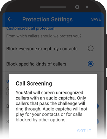 Image of turning all call screening on mobile.