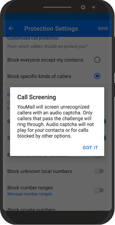 Image of turning all call screening.