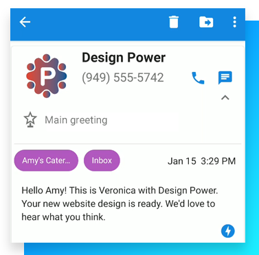 Image of visual voicemail inbox with Design Power