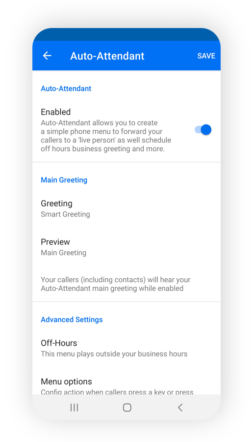 Auto attendant screen